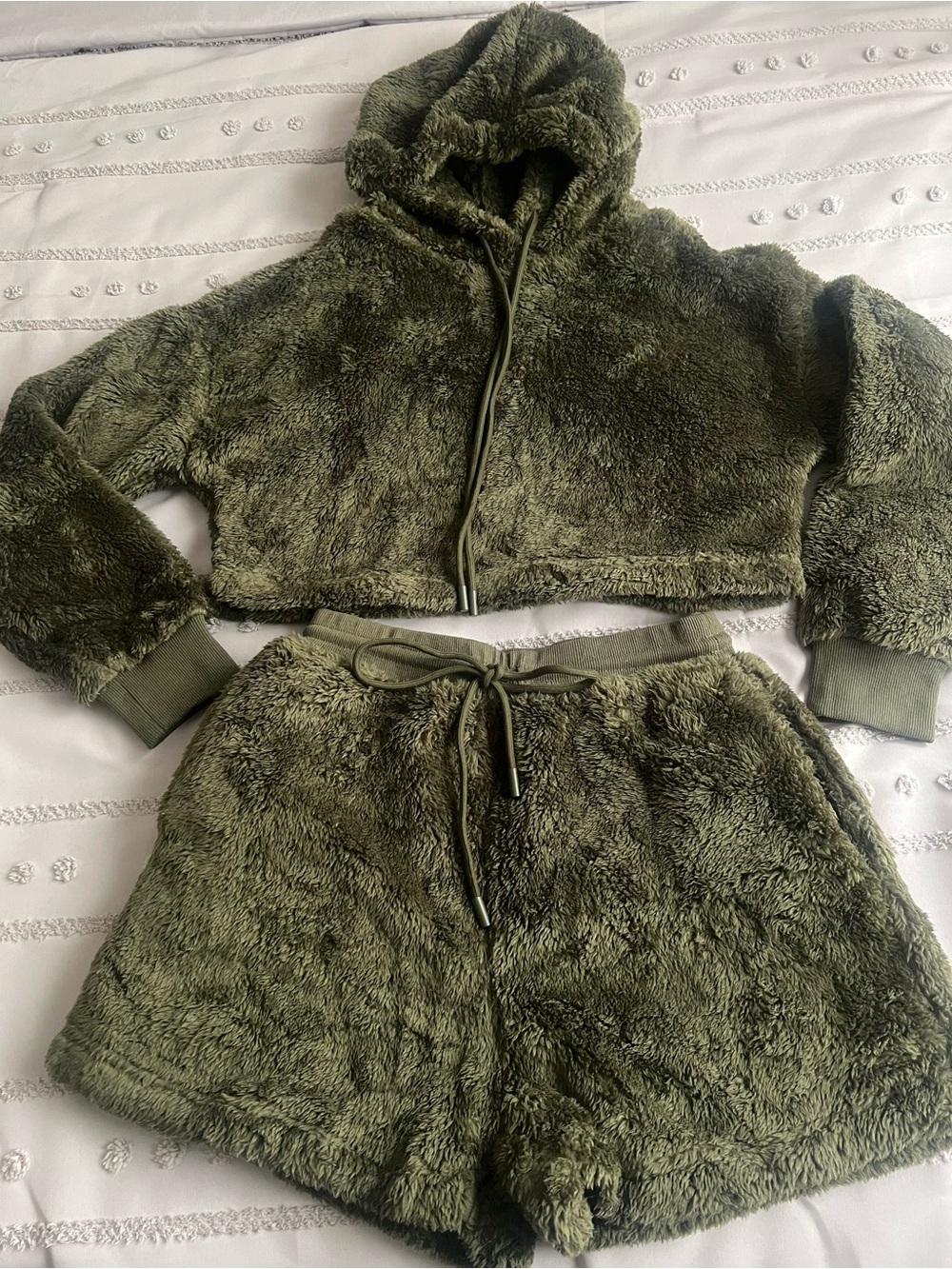 Cozy Olive Green Plush Kids Pajama Hoodie & Short Set